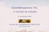 Coordenadores TIC 1ª reunião de trabalho Centro de Competência CRIE FCUL  21 Novembro 2007.