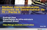 Rodrigo Dias Especialista de Infra-estrutura Microsoft Brasil  Nível 300 Melhor Gerenciamento Através de Governança de TI.