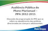 Audiência Pública do Plano Plurianual – PPA 2012-2015 Discussão da programação do PPA que se refere ao atendimento das políticas direcionadas às crianças.