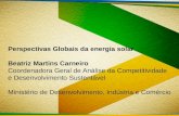 Perspectivas Globais da energia solar Beatriz Martins Carneiro Coordenadora Geral de Análise da Competitividade e Desenvolvimento Sustentável Ministério.
