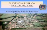 1 AUDIÊNCIA PÚBLICA PPA e LDO 2010 a 2013 Município de Inúbia Paulista.