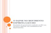 O DAPSE NO MOVIMENTO ESPÍRITA GAÚCHO Resultados do questionário realizado em 2011 nos encontros regionais com trabalhadores dos departamentos.