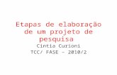 Etapas de elaboração de um projeto de pesquisa Cintia Curioni TCC/ FASE – 2010/2.