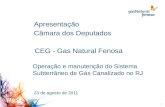 1 Apresentação Câmara dos Deputados CEG - Gas Natural Fenosa Operação e manutenção do Sistema Subterrâneo de Gás Canalizado no RJ 23 de agosto de 2011.