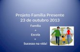 Projeto Família Presente 23 de outubro 2013 Família + Escola = Sucesso na vida!