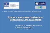 Oportunidades e desafios ao profissional da qualidade Como a empresa contrata o profissional da qualidade Luís Alberto Saavedra Martinelli Curitiba, 25/07/2013.