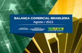 Agosto / 2013. BALANÇA COMERCIAL BRASILEIRA Agosto/2013 Resultados de 2013 -AGOSTO/2013 -Exportação: 2ª maior média diária para meses de agosto (US$ 973,9.