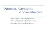 Nomes, Variáveis e Vinculações Paradigmas de Programação Prof. Gláucya Carreiro Boechat glaucyacboechat@gmail.com.