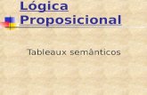 Lógica Proposicional Tableaux semânticos. Características do Método de Tableaux Semântico Baseado em árvores Ramos são decomposições de H em subfórmulas.