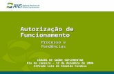 Autorização de Funcionamento Processo e Pendências CÂMARA DE SAÚDE SUPLEMENTAR Rio de Janeiro – 12 de dezembro de 2006 Alfredo Luiz de Almeida Cardoso.