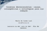 Cesáreas desnecessárias: causas, conseqüências e estratégias para sua redução Maria do Carmo Leal duca@fiocruz.br Seminário da ANS, maio de 2007 - Rio.