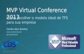 MVP Virtual Conference 2013 Como escolher o modelo ideal de TFS para sua empresa Carlos dos Santos  @cdssoftware.