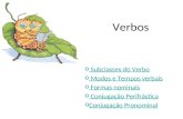 Verbos o Subclasses do Verbo Subclasses do Verbo o Modos e Tempos verbais Modos e Tempos verbais o Formas nominais Formas nominais o Conjugação Perifrástica.