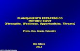 C2011, Marta Valentim PLANEJAMENTO ESTRATÉGICO MÉTODO SWOT (Strengths, Weakness, Opportunities, Threats) Profa. Dra. Marta Valentim Rio Claro 2011.