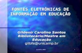 (c) GCS, 20031 FONTES ELETRÔNICAS DE INFORMAÇÃO EM EDUCAÇÃO Gildenir Carolino Santos Bibliotecário/Mestre em Educação gilbfe@unicamp.br.