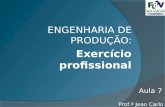 Exercício profissional ENGENHARIA DE PRODUÇÃO: Prof.ª Jean Carlo Aula 7.