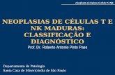 Classificação dos linfomas de células T e NK NEOPLASIAS DE CÉLULAS T E NK MADURAS: CLASSIFICAÇÃO E DIAGNÓSTICO Prof. Dr. Roberto Antonio Pinto Paes Departamento.