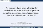 As perspectivas para a indústria brasileira na era das cadeias globais de valor, dos mega acordos regionais e das barreiras não tarifárias Prof. Lucas.