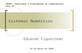 Sistemas Numéricos Eduardo Figueiredo 25 de Março de 2010 GEM03: Algoritmos e Programação de Computadores Aula 04.