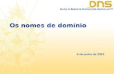 Os nomes de domínio 6 de Junho de 2002. O que é um nome de domínio Tipos de nomes de domínio O ccTLD.PT Os nomes de Domínio e Os Direitos de Propriedade.