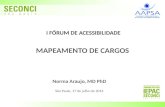 I FÓRUM DE ACESSIBILIDADE Norma Araujo, MD PhD São Paulo, 17 de julho de 2014 MAPEAMENTO DE CARGOS.
