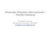 Teoria das Relações Internacionais I – Teorias Clássicas Cristiane Lucena Professora Doutora, IRI/USP cristiane.lucena@usp.br.