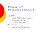 Projeto PLP Persistência em OO1 Equipe: Ana Paula Cavalcanti Clelio Feitosa Zildomar Felix Professor: Augusto Sampaio.
