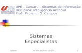 10/30/07IA - Prof. Paulemir Campos1 UPE – Caruaru – Sistemas de Informação Disciplina: Inteligência Artificial Prof.: Paulemir G. Campos Sistemas Especialistas.