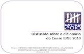 Discussão sobre o dicionário do Censo IBGE 2010 Projeto: MÉTRICAS TERRITORIAIS DE PROTEÇÃO SOCIAL: A CAPACIDADE PROTETIVA DE FAMÍLIAS RESIDENTES EM METROPÓLES.