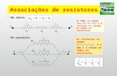 Associações de resistores Em série Em paralelo As ddps se somam (U AB = U 1 + U 2 + U 3 ) e a corrente é a mesma em todos os resistores. As correntes se.