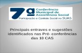 Principais entraves e sugestões identificados nas Pré- conferências das 10 CAS.