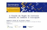 A função do Órgão de Controle Interno no Combate à Corrupção ROBERTO CÉSAR DE OLIVEIRA VIÉGAS Chefe da Controladoria-Regional da União no Estado de Minas.