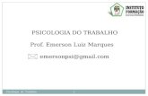 PSICOLOGIA DO TRABALHO Prof. Emerson Luiz Marques emersonpsi@gmail.com 1 Psicologia do Trabalho.