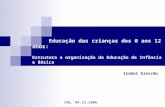 Educação das crianças dos 0 aos 12 anos: Estrutura e organização da Educação de Infância e Básica Isabel Alarcão CNE, 04.12.2006.