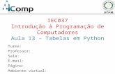 IEC037 Introdução à Programação de Computadores Aula 13 – Tabelas em Python Turma: Professor: Sala: E-mail: Página: Ambiente virtual: