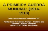 A PRIMEIRA GUERRA MUNDIAL: (1914- 1918) Dos antecedentes à Versalhes!!!!! Fonte: Luis de Alencar Araripe – História das Guerras – editora Contexto Autor: