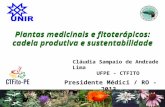 Presidente Médici / RO - 2013 Plantas medicinais e fitoterápicos: cadeia produtiva e sustentabilidade Cláudia Sampaio de Andrade Lima UFPE - CTFITO.