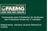 ESPAÇO RESERVADO PARA O NOME DO PALESTRANTE Treinamento para Presidentes de Sindicatos dos Produtores Rurais em 1º mandato Palestrante: Adriano Duarte.