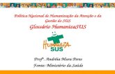 Profª. Andréia Mura Peres Fonte: Ministério da Saúde Política Nacional de Humanização da Atenção e da Gestão do SUS Glossário HumanizaSUS.