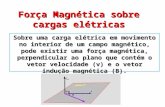 Força Magnética sobre cargas elétricas Sobre uma carga elétrica em movimento no interior de um campo magnético, pode existir uma força magnética, perpendicular.
