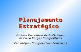 Planejamento Estratégico Análise Estrutural de Indústrias: as Cinco Forças Competitivas Estratégias Competitivas Genéricas 1.