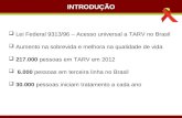 INTRODUÇÃO  Lei Federal 9313/96 – Acesso universal a TARV no Brasil  Aumento na sobrevida e melhora na qualidade de vida  217.000 pessoas em TARV em.