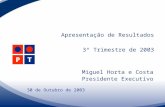 Apresentação de Resultados 3º Trimestre de 2003 Miguel Horta e Costa Presidente Executivo 30 de Outubro de 2003.