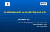 GEOTECNOLOGIAS NA DELIMITAÇÃO DE APPs NOVEMBRO -2012 Prof. Dr. PEDRO ROBERTO DE A. MADRUGA – UFSM pedromadruga@terra.com.br FONE: 55.96140193.