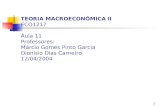 1 TEORIA MACROECONÔMICA II ECO1217 Aula 11 Professores: Márcio Gomes Pinto Garcia Dionísio Dias Carneiro 12/04/2004.