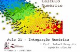 Prof. Rafael Mesquita  rgm@cin.ufpe.br Aula 21 – Integração Numérica 2014.1 – 14/07/2014 Cálculo Numérico.