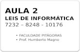 AULA 2 LEIS DE INFORMÁTICA 7232 – 8248 - 10176 FACULDADE PITÁGORAS Prof. Humberto Magno.