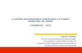 A GESTÃO ORÇAMENTÁRIA FINANCEIRA E O FUNDO MUNICIPAL DE SAÚDE COSEMS/SP - 2015 A GESTÃO ORÇAMENTÁRIA FINANCEIRA E O FUNDO MUNICIPAL DE SAÚDE COSEMS/SP.