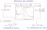 A + B  C + D velocidade equilíbrio v relaciona-se com E act K eq relaciona-se com ∆G K – cte Boltzman h – cte Planck Natureza das enzimas.