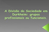A Divisão da Sociedade em Durkheim: grupos profissionais ou funcionais.